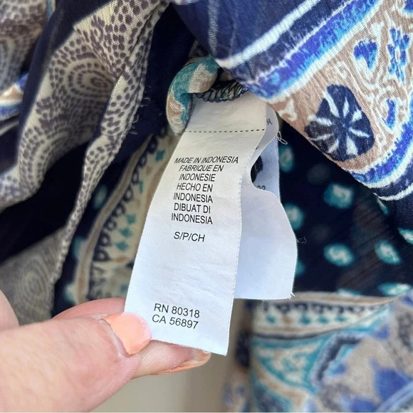 Lucky Brand Boho Chic Mixed Print Blue Paisley Button Flowy Chiffon Blouse / S - Picture 9 of 9